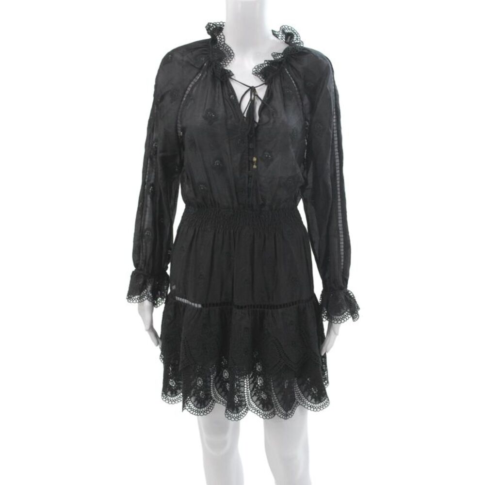 Zimmermann Womens Fit & Flare Mini Black V-Neck Long Sleeve Dress Size 1